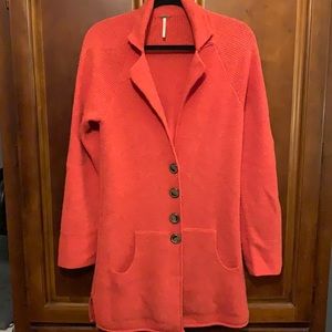 Free People Wool Cardigan Sweater Coat Small Orange